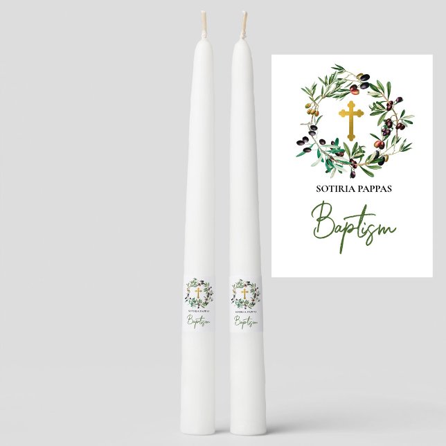 Greek Orthodox Christening Baptism Olives Greenery Taper Candle (Creator Uploaded)