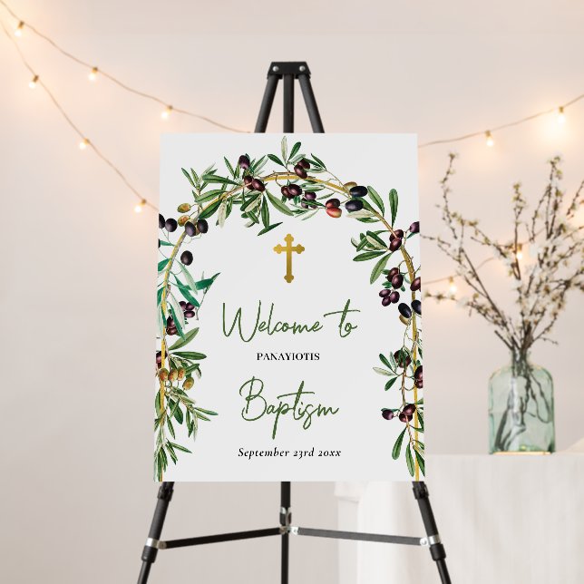 Greek Orthodox Christening Baptism Olives Welcome Foam Board (In Situ (Stand))
