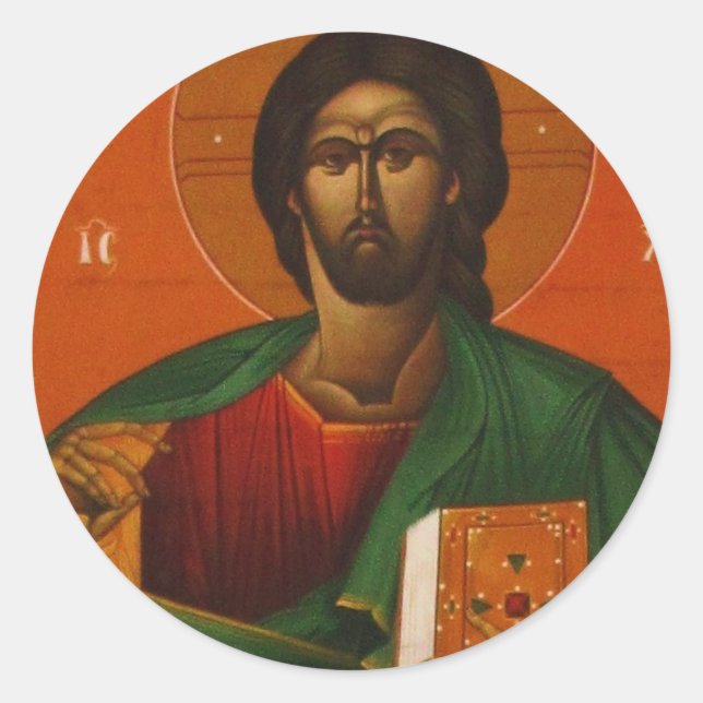 GREEK ORTHODOX ICON JESUS CHRIST CLASSIC ROUND STICKER (Front)