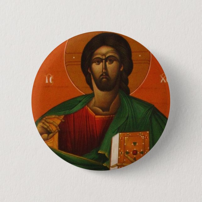 GREEK ORTHODOX ICON JESUS CHRIST PINBACK BUTTON (Front)
