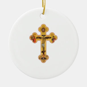 Greek Orthodox Jesus Christ Cross Ceramic Ornament
