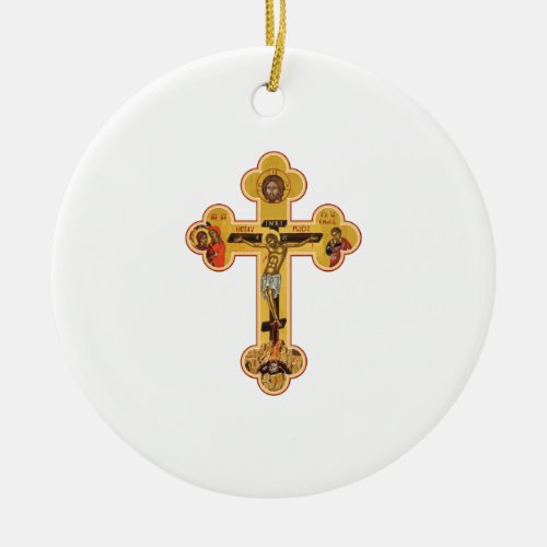 Greek Orthodox Jesus Christ Cross Ceramic Ornament