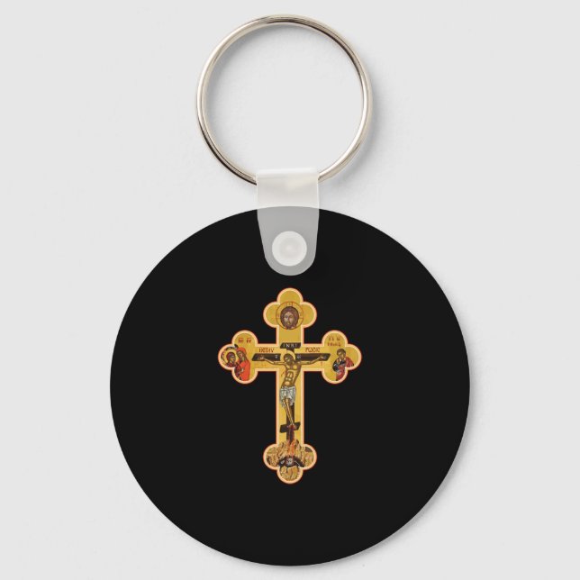 Greek Orthodox Jesus Christ Cross Keychain (Front)
