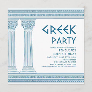 Greek Party Invite with blue columns and meander