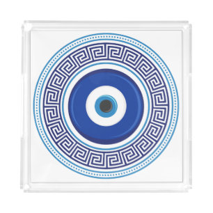 Greek Pattern Evil Eye Nazar Acrylic Tray
