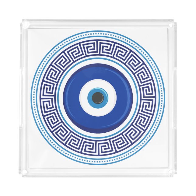 Greek Pattern Evil Eye Nazar Acrylic Tray (Front)