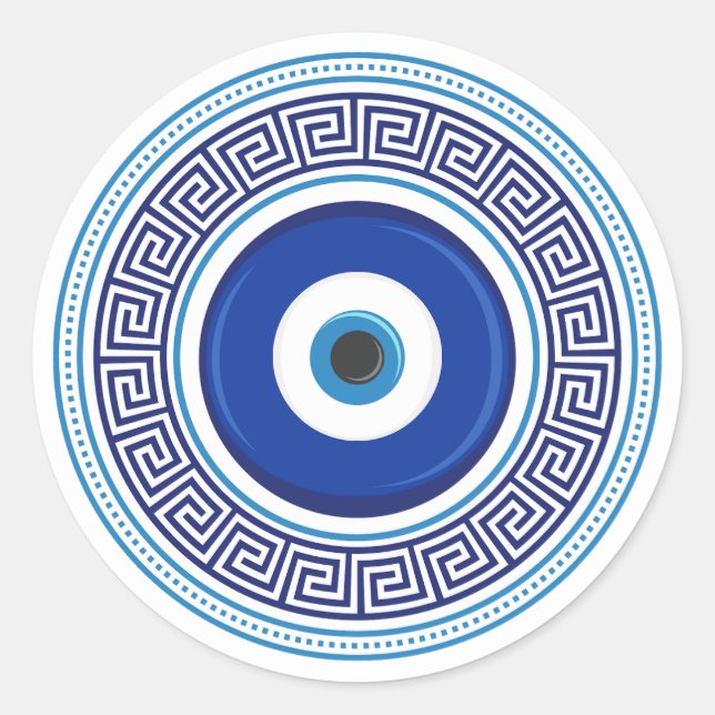 Greek Pattern Evil Eye Nazar Classic Round Sticker (Front)