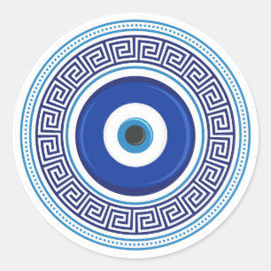 Greek Pattern Evil Eye Nazar Classic Round Sticker