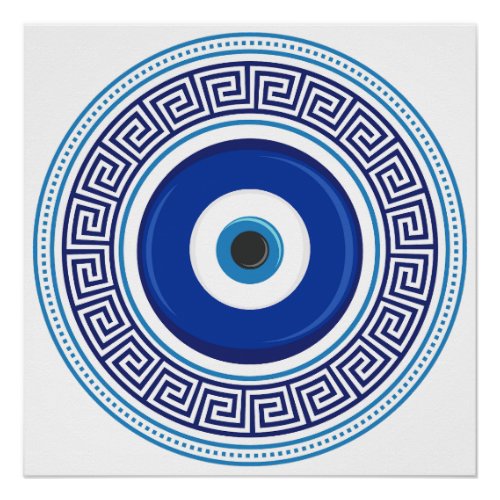 Greek Pattern Evil Eye Nazar Poster