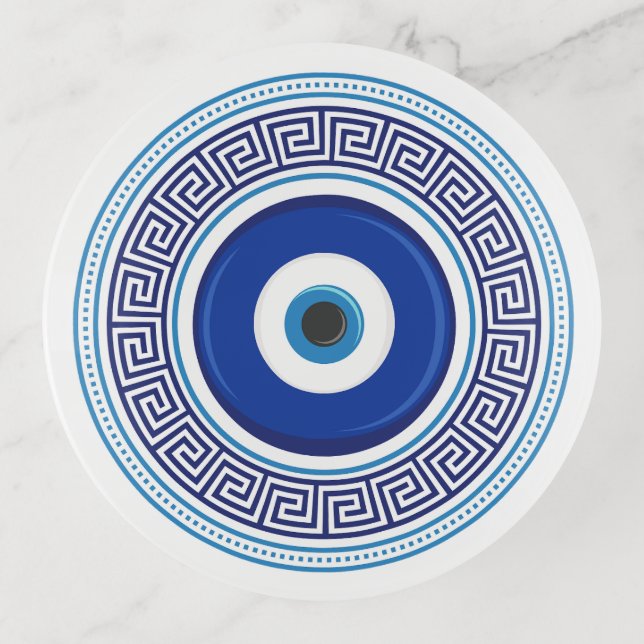 Greek Pattern Evil Eye Nazar Trinket Tray (Front)