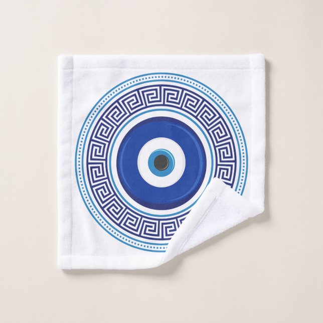 Greek Pattern Evil Eye Nazar Wash Cloth (Wash Cloth)