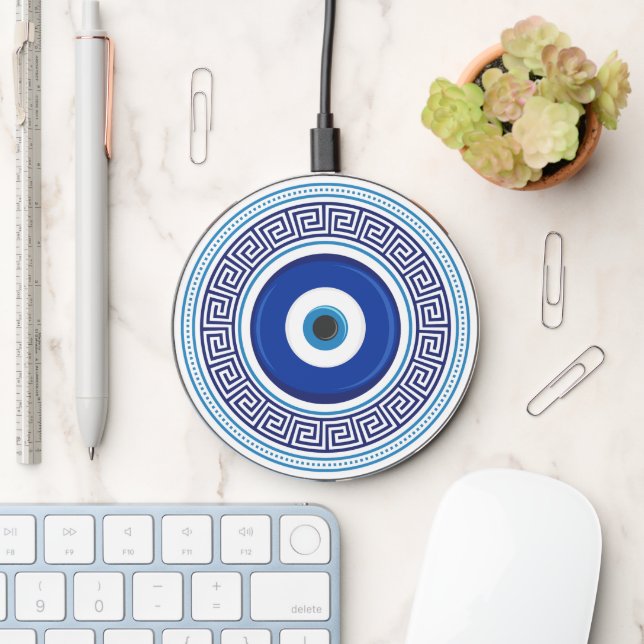 Greek Pattern Evil Eye Nazar Wireless Charger (Desk)
