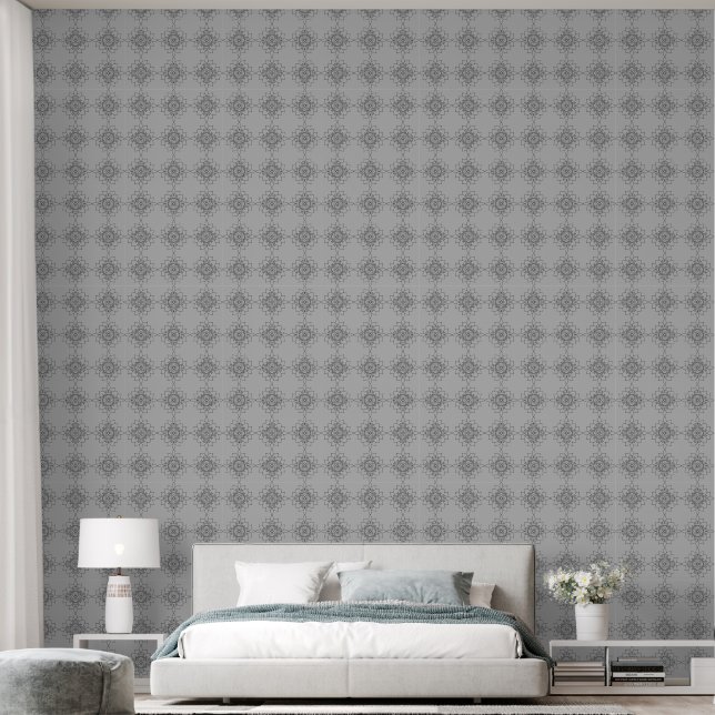 Greek Pattern Gray and Black Wallpaper (Bedroom)