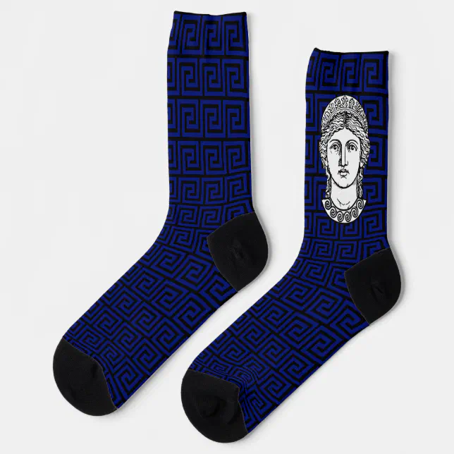 Greek Pattern in Blue & Black Crew Socks Zazzle