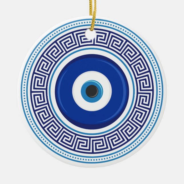 Greek Pattern Nazar Amulet Ceramic Ornament (Front)