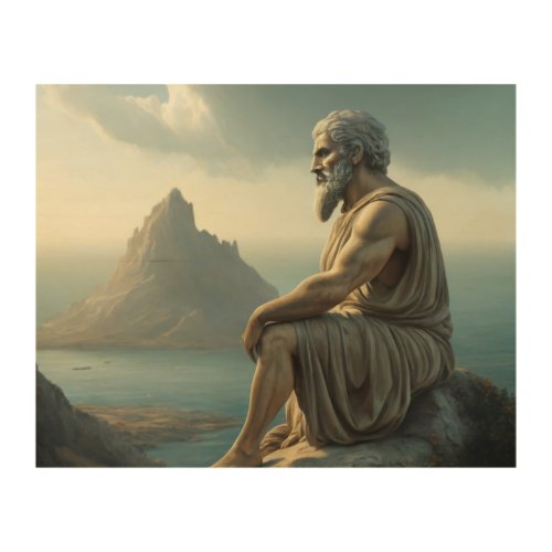 Greek philosopher On a rock Wood Wall Art