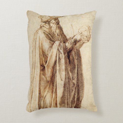 Greek Philosopher with Human Skull by Michelangelo Accent Pillow