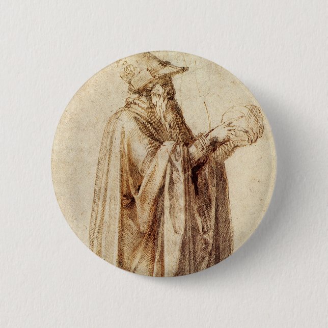 Greek Philosopher with Human Skull by Michelangelo Button (Front)