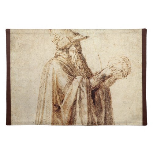 Greek Philosopher with Human Skull by Michelangelo Cloth Placemat