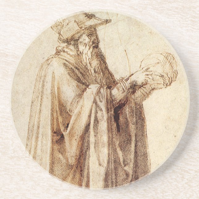 Greek Philosopher with Human Skull by Michelangelo Coaster (Front)