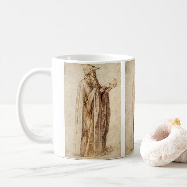 Greek Philosopher with Human Skull by Michelangelo Coffee Mug (With Donut)