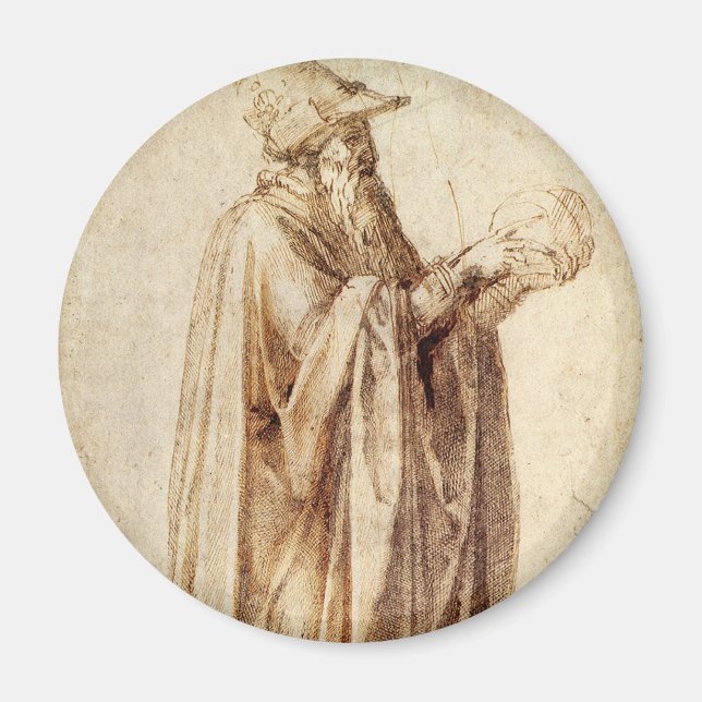 Greek Philosopher with Human Skull by Michelangelo Magnet (Front)