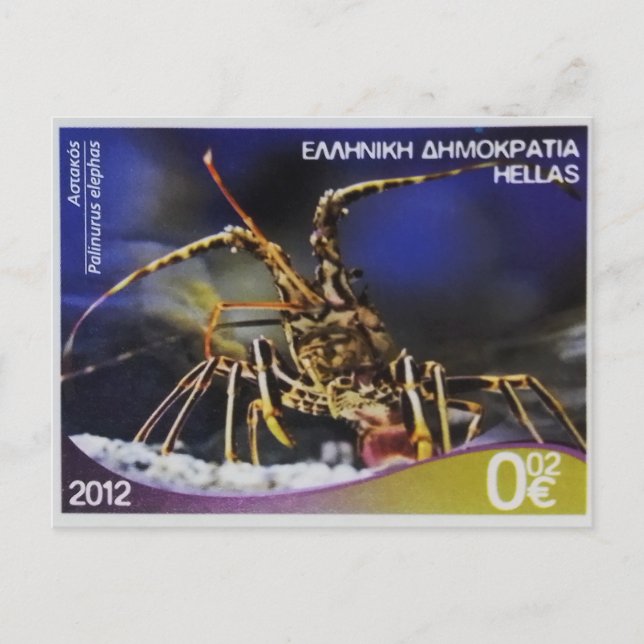Greek postage stamp  Common spiny lobster  Postcard (Front)
