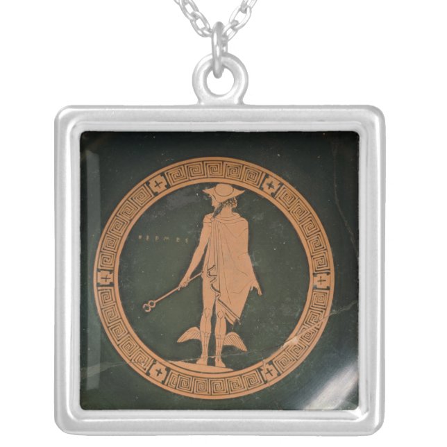 Greek red-figure cup, depicting the god Hermes Silver Plated Necklace (Front)