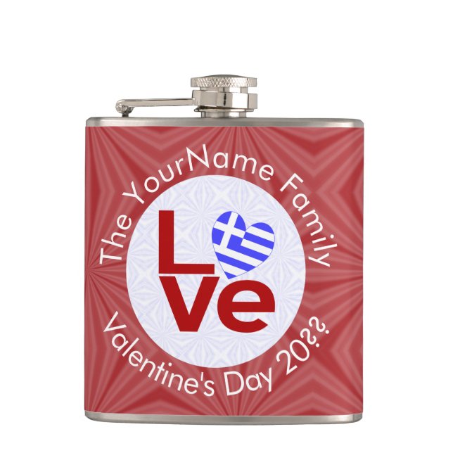 Greek Red LOVE Flag Personalized  Flask (Front)