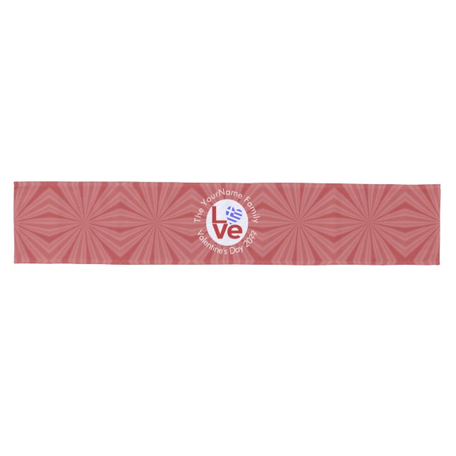 Greek Red LOVE Flag Personalized  Medium Table Runner (Horizontal)