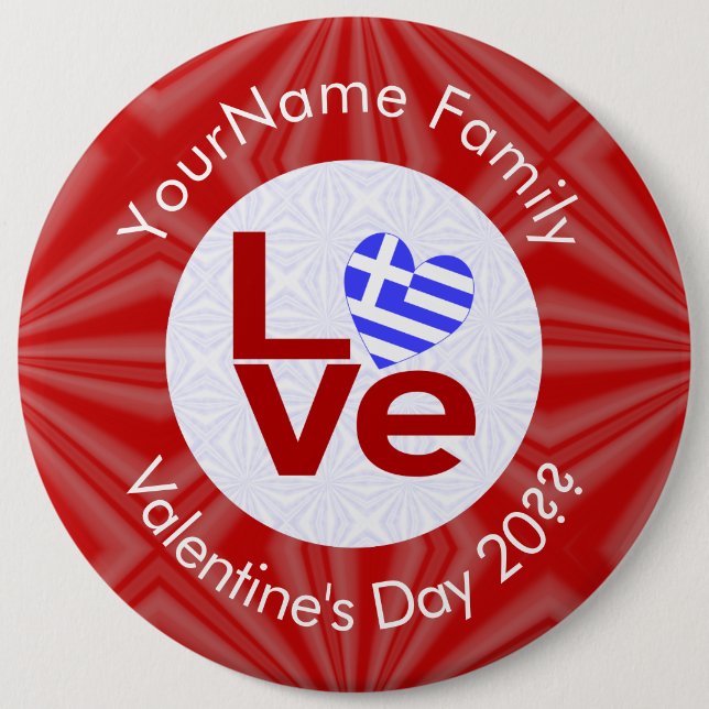 Greek Red LOVE Heart Flag Personalized  Button (Front)