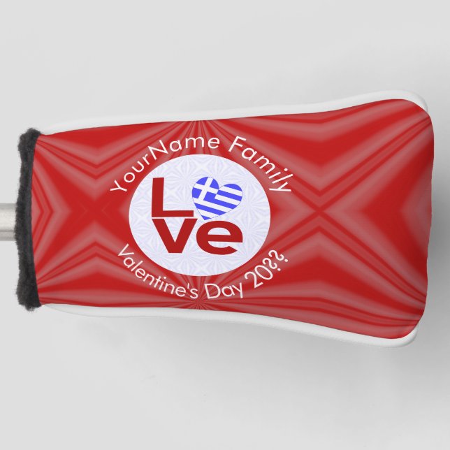 Greek Red LOVE Heart Flag Personalized  Golf Head Cover (Front)