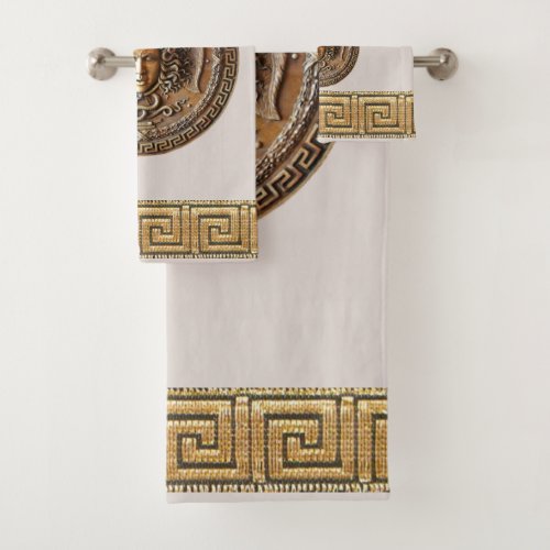 Greek Revival Medusa Special Subtle Neutral Beige Bath Towel Set