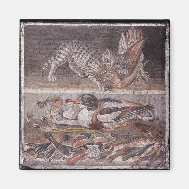 Greek Roman Cat with Bird and Duck Magnet (Front)