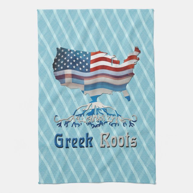 Greek Roots American Map Kitchen Towel (Vertical)