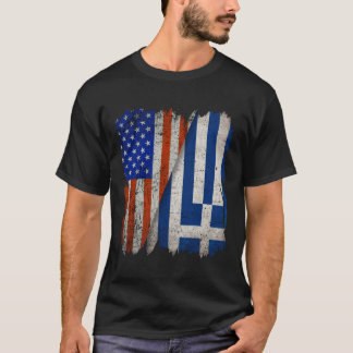 GREEK ROOTS Half American Flag USA GREECE FLAG T-Shirt