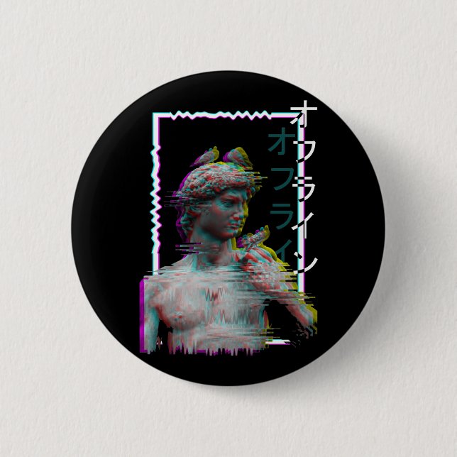 Greek Statue Ancient Vaporwave Synthwave Glitch Button (Front)
