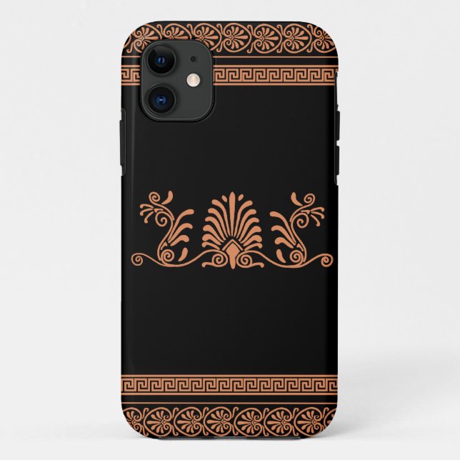 Greek Style Black and Orange Floral Design Case-Mate iPhone Case (Back)