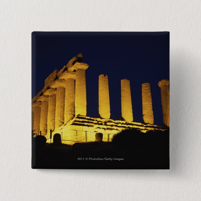 Greek Temple at Night with yellows and oranges Pinback Button (Front)