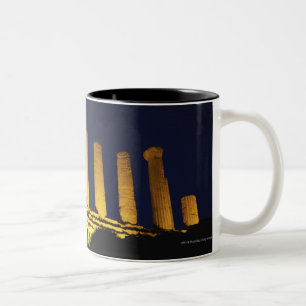 Greek Temple at Night with yellows and oranges Two-Tone Coffee Mug