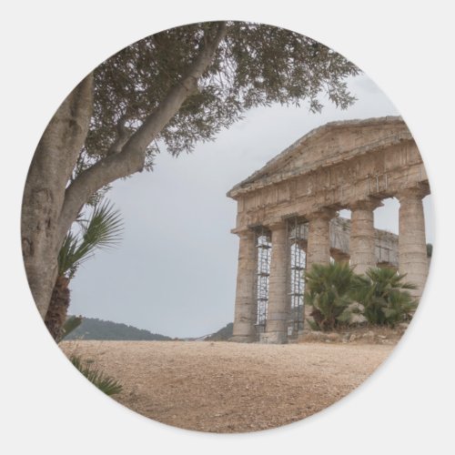 Greek temple at Segesta Sicily Classic Round Sticker
