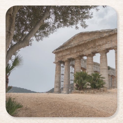 Greek temple at Segesta Sicily Square Paper Coaster