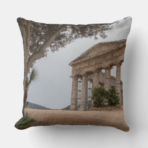 Greek temple at Segesta Sicily Throw Pillow