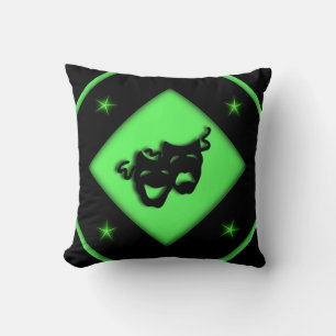 Greek Theater Masks Black n Chartreuse Throw Pillow