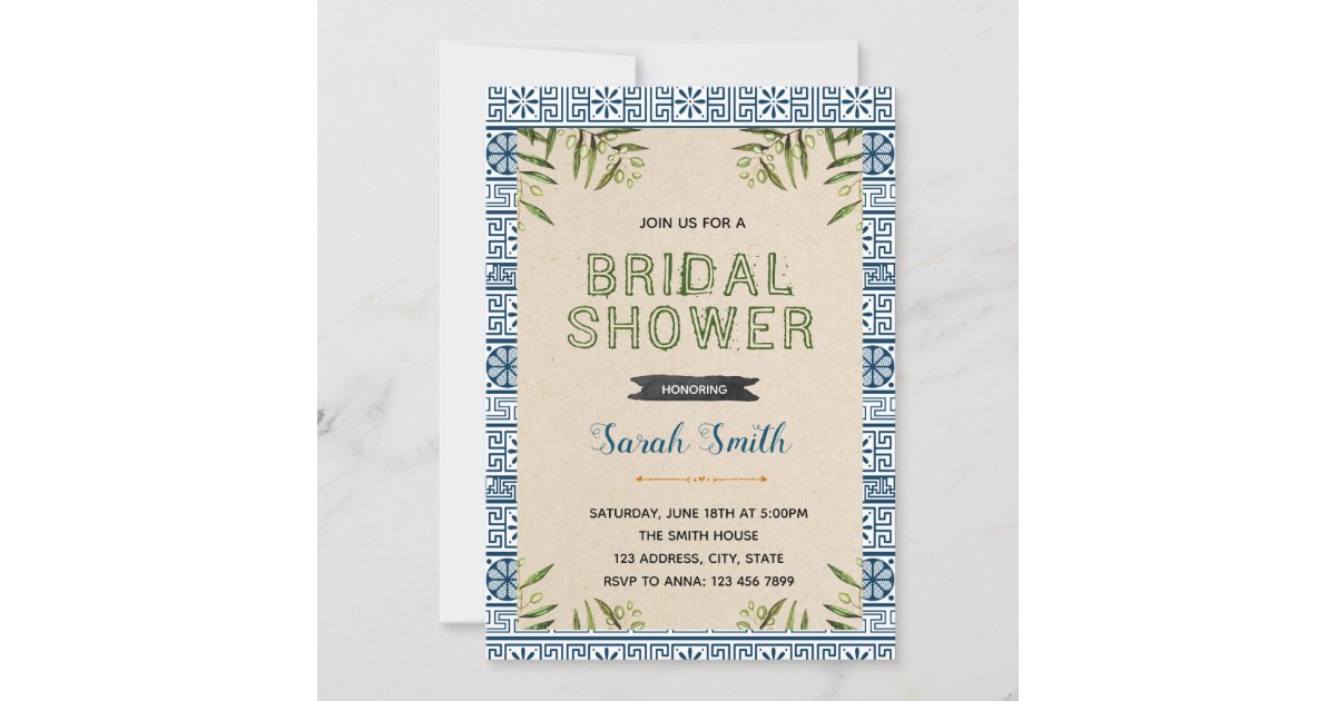 Olive branch garland wedding bridal shower invitation