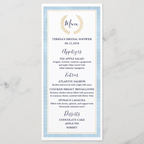 Greek Toga Bridal Baby Shower Wedding Menu