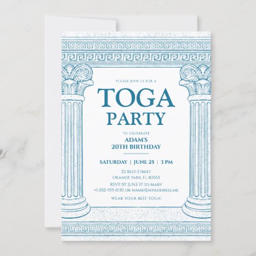 Greek Toga Party in blue with elegant columns Invitation