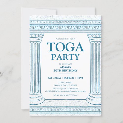 Greek Toga Party in blue with stone columns Invita Invitation