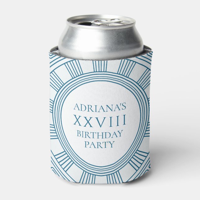 Greek toga party theme with blue pattern can cooler (Can Front)