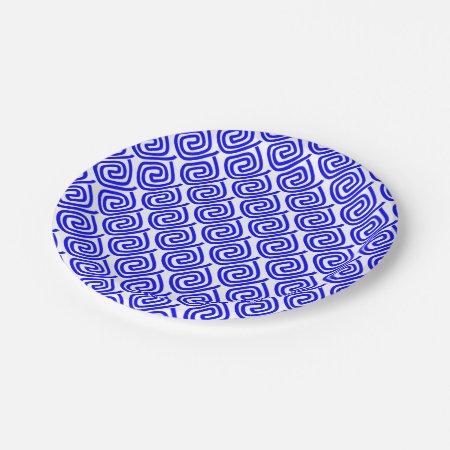 Greek Traditional Blue White Meander Fret Pattern Paper Plate